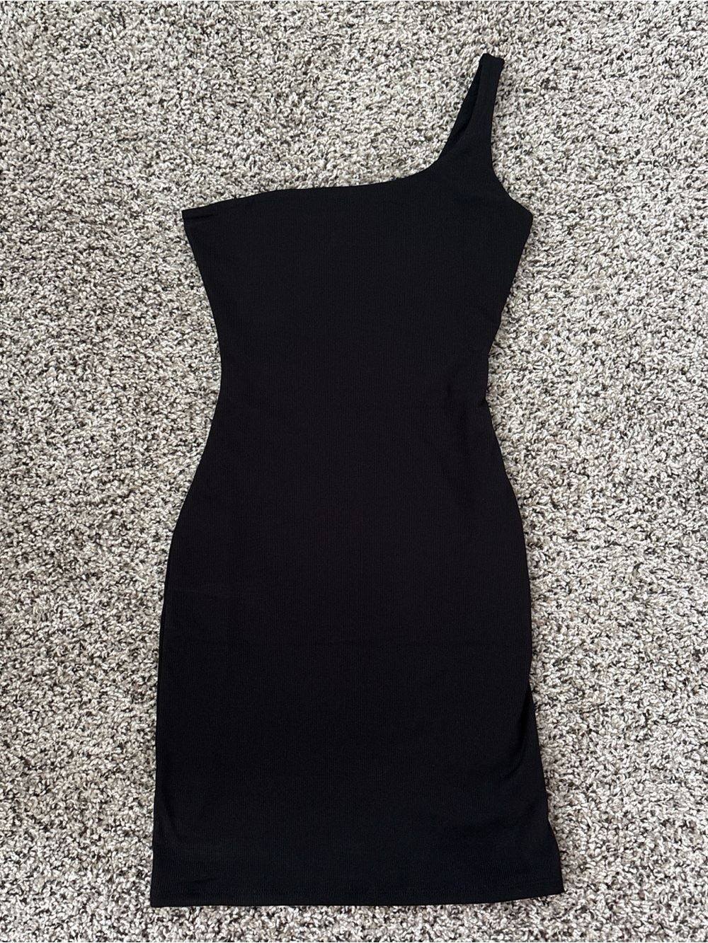 naked wardrobe Black One-Shoulder Ribbed Bodycon Mini Dress